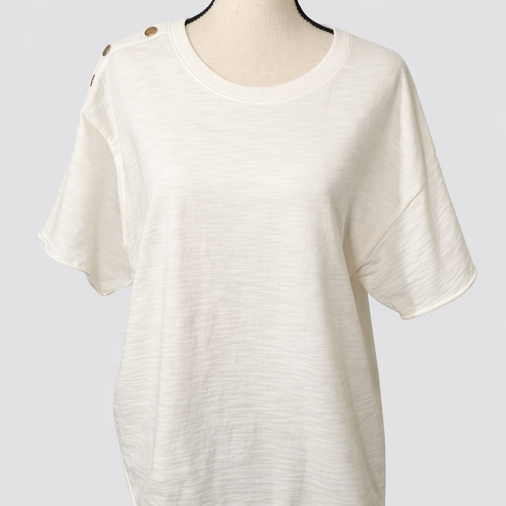 Nation LTD Cream Short Sleeve Top with Gold Shoulder Buttons